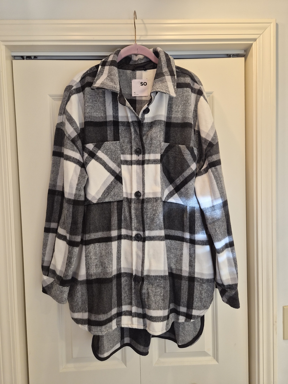 SO Black & White Plaid Button-Front Shacket